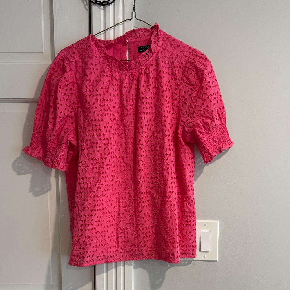 J. Crew Vibrant Pink Eyelet Blouse